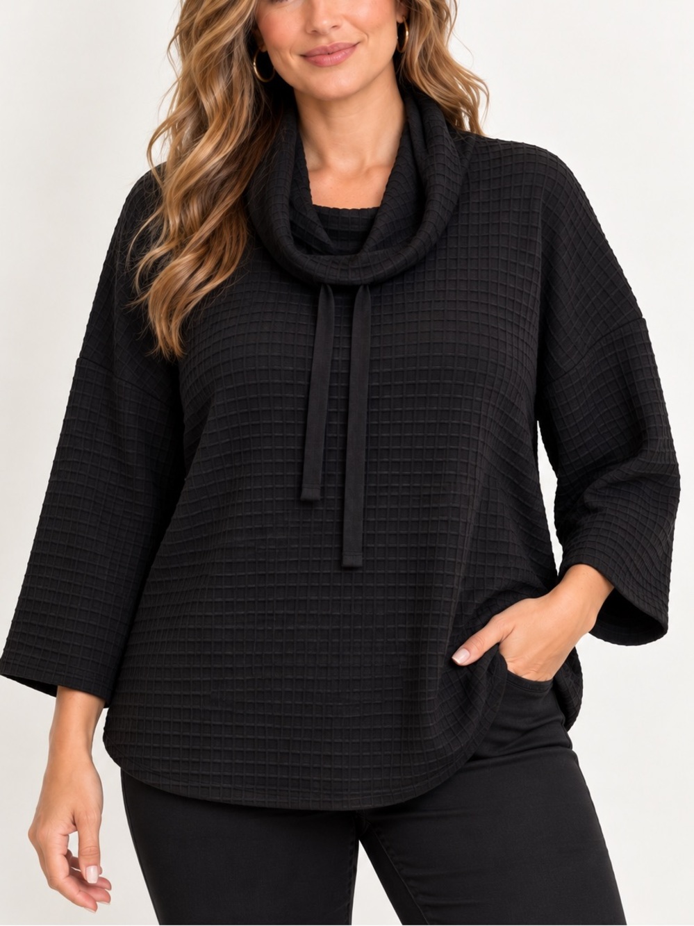 Max Studio London Black Textured Cowl Neck Tunic Top Plus Size 2X